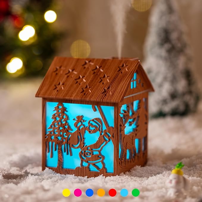 Colorful Cool Mini Humidifier, Cabin styling with Christmas theme，USB Personal Desktop Humidifier 2 Mist Modes, 7 colors,Super Quiet Perfect for Baby Bedroom, Office (Lightwood) by Vromoon