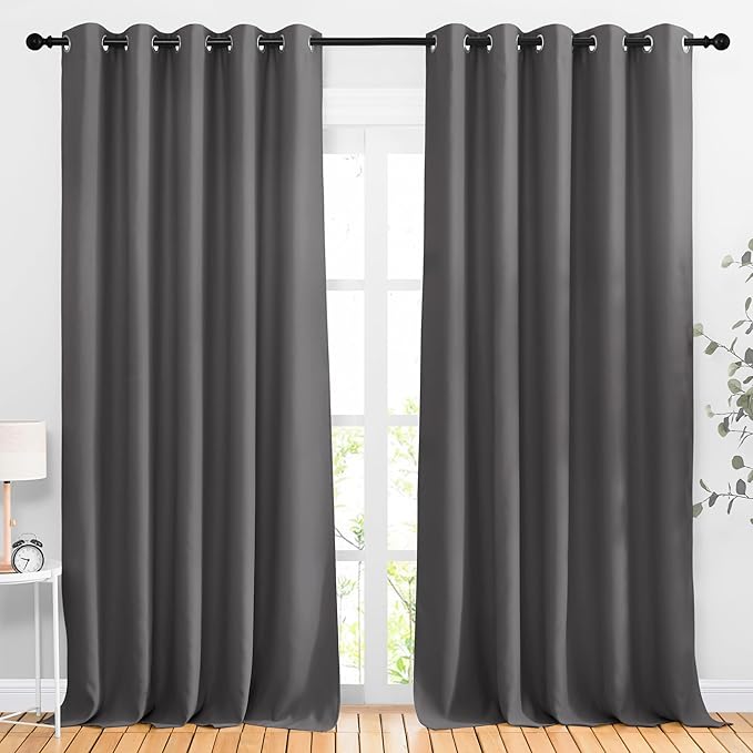 NICETOWN Blackout Curtains Panels for Living Room, 2 Panels, 66 x 92 Inch, Gray, 3 Pass Microfiber Noise Reducing Thermal Insulated Solid Ring Top Blackout Window Drapes by NICETOWN