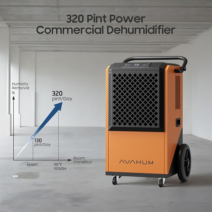 Commercial Dehumidifier for Basement,320 Pint Commercial Grade Dehumidifiers,9500 sqft Large Spaces for Industrial, 24H Timer,38 Gallon/Day,Continuous Dehumidification,Auto Defrost,For 20A Socket - Image 2