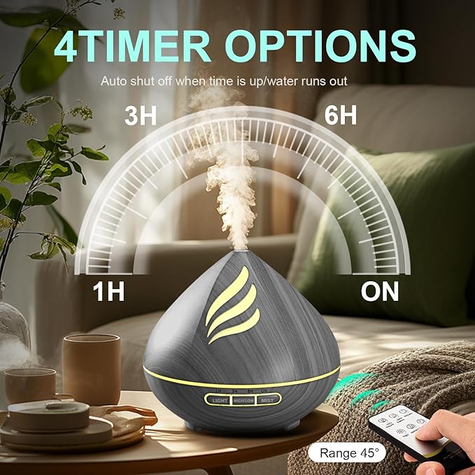 Essential Oil Scent Diffuser: 500ML Aroma Diffuser with Remote Control, Large Fragrance Aromatherapy Diffuser for Bedroom Home, Mist Humidifier & 14 Colors LED Lights and waterless Auto-Off, Dark Grey - Image 2