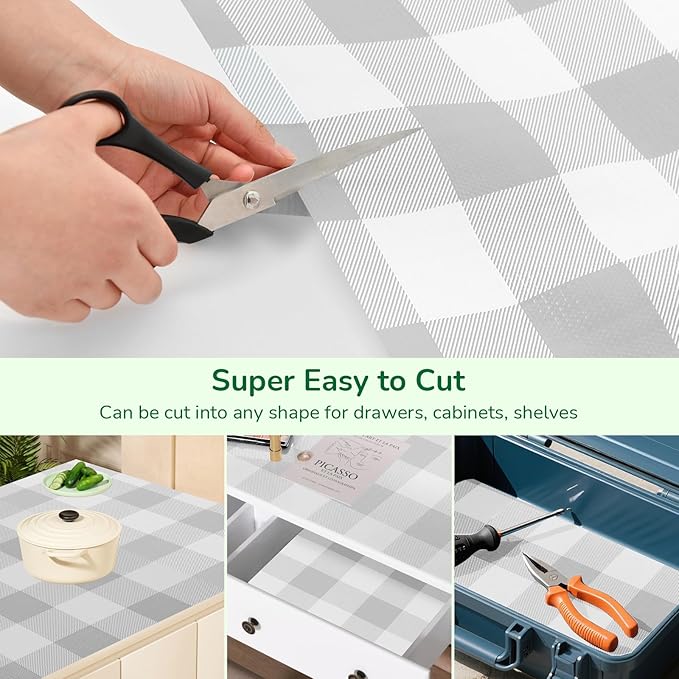 Shelf Liner for Kitchen Cabinets Non-Adhesive Drawer Liners Non-Slip Strong Grip Cabinet Liners Thickened Paper for Shelves, Dresser, Cupboard, Tool Box, Pantry, Bathroom Drawers Gray 11.8In x 20FT - Image 3