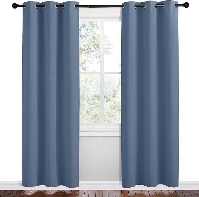 NICETOWN Short Curtains for Kitchen, Stone Blue, 1 Pair, 42 inches Wide by 78 inches Long, Thermal Insulated Solid Grommet Blackout Window Treatment Curtain Panels for Loft, Cafe - Image 2