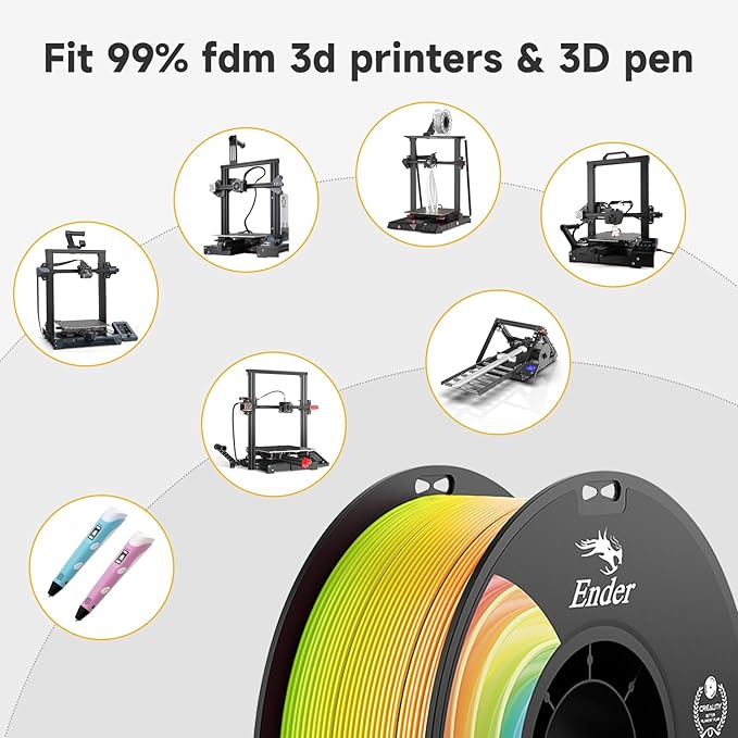 Official CREALITY 3D Printer Filament 1.75mm, Rainbow PLA+ Plus Pro Filament Toughness Upgraded, Ender PLA + Rainbow, 1kg Spool (2.2lbs), Dimensional Accuracy ±0.02mm, Fit Most 3D Printers - Image 5