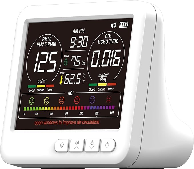 Professional Indoor Air Quality Monitor with 7X AQI,16 in 1 Portable Real-Time Detector for PM2.5 | PM10 | CO2 | TVOC | HCHO | Temp | Hum for Home Cars Plants Pets by AirWhisperAirQualityMonitor