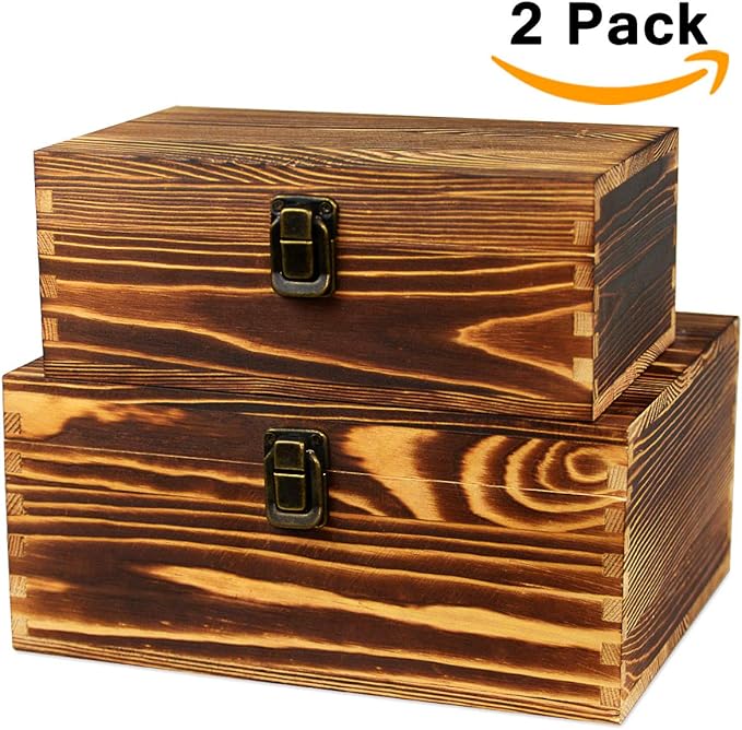 Wood Boxes Wooden Storage Box Treasure Chest Memory Hobby Preservation Rustic Decorative Archival Organizer with Latch Lock for Jewelry Keepsake Gadget Trinkets Letter Cash Tea Photo 2 Pack - Image 5