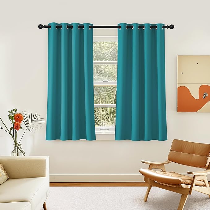 NICETOWN Room Darkening Short Curtain 54 inches Long for Living Room, Grommet Sound Reducing Thermal Insulated Curtains for Bedroom Nursery Window, 46W x 54L, 1 Piece, Peacock Teal by NICETOWN