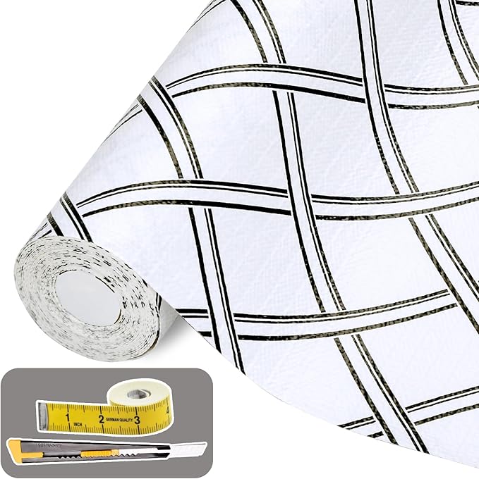 Drawer and Shelf Liner for Kitchen Cabinet: 17 in X 30 Ft Non Slip Waterproof Shelf Paper Non Adhesive Refrigerator Liners Black and White Squares Easy Liners for Bathroom by Kimhan