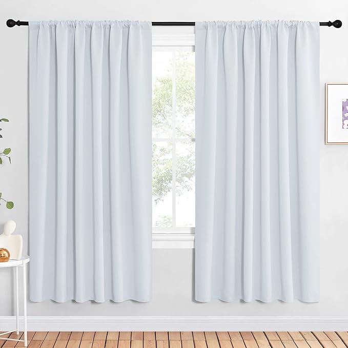NICETOWN Bedroom Window Curtain Panels - Window Treatment Thermal Insulated Rod Pocket Room Darkening Curtains/Drapes for Patio Door (Greyish White, 2 Panels, 62 in x 72 in (W x L)) by NICETOWN