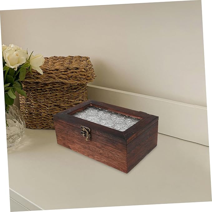 Vintage Floral Glass Lid Wooden Jewelry Box Decorative Keepsake Chest with Metal Clasp Multi Functional Storage Organizer for Dried Fruits Beauty Products and Documents Stylish - Image 9