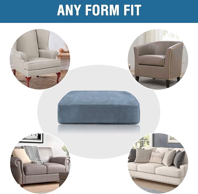H.VERSAILTEX Velvet Stretch Couch Cushion Cover Plush Cushion Slipcover for Chair Cushion Furniture Protector Seat Cushion Sofa Cover (1 Piece Armchair Cushion Covers, Stone Blue) - Image 7