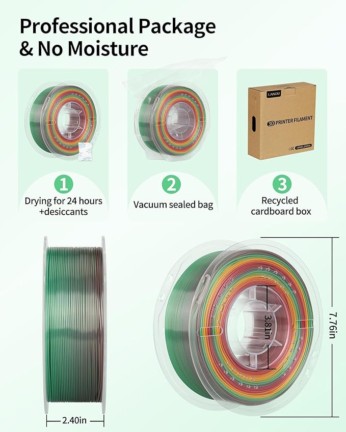 LANDU Silk Rainbow PLA Filament 1.75mm, 3D Printer Multicolor Filament, Color Changing Filament 1kg (2.2lbs) 1 Spool, Dimensional Accuracy +/- 0.02 mm - Image 6