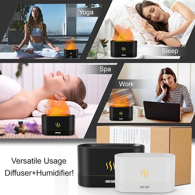 Essential Oil Diffuser, Flame Air Humidifier with Fire Led Light - 2 Rightness, 180mL Capacity (8 Hours), Auto-Off Protection Air Diffuser for Home Bedroom Office Gifts(Black) - Image 7