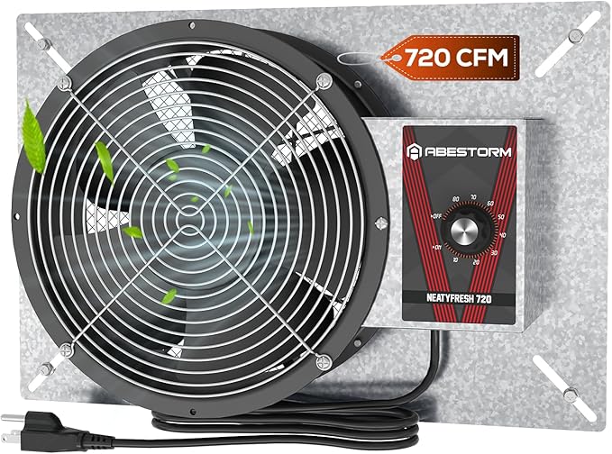 Abestorm 720CFM High Air Flow Crawlspace Ventilation Fan, IP55 Rated 10" Vent Fan with Humidistat Freeze Protection Thermostat for Crawl Space, Basement, Garage, Attic with Isolation Mesh by AbestormSolutionsINC