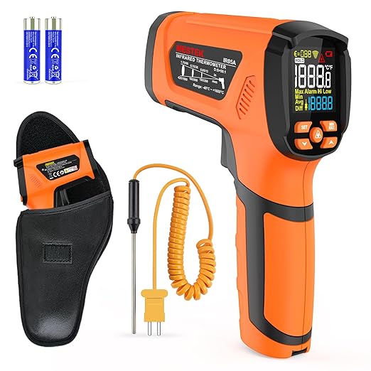 MESTEK Infrared Thermometer Temperature Gun -40℉~2912℉, High Temp Thermometer with Thermocouple Probe, Non-contact Digital Laser Thermometer Gun 50:1 Pyrometer for Industrial HVAC Forge Metal Smelting by MESTEK