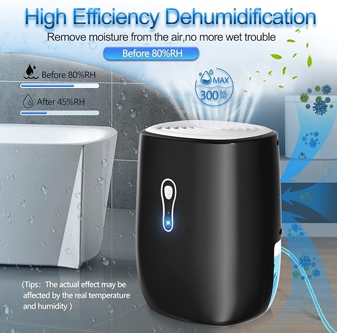 Dehumidifiers for Home 27oz(800ml) Small Auto Shut off Dehumidifiers with Drain Hose,Portable Ultra Quiet Mini Dehumidifier Effective for Bathroom, Basement, Garage, RV, Gun Safe, Closet - Image 7