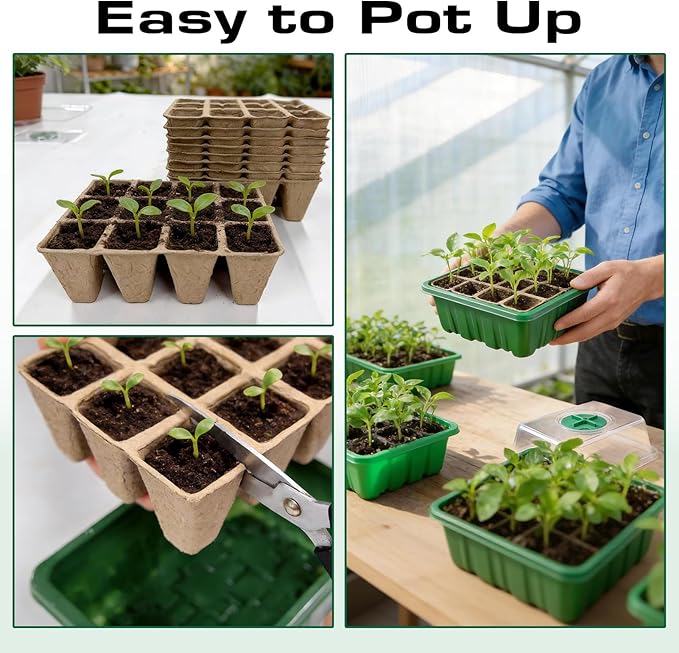Seed Starter Tray Kit 10 Pack, Seed Starting Trays with Humidity Dome (120 Cells Total), Plant Germination Trays Complete Mini Greenhouse for Seed Growing & Seedlings - Image 7