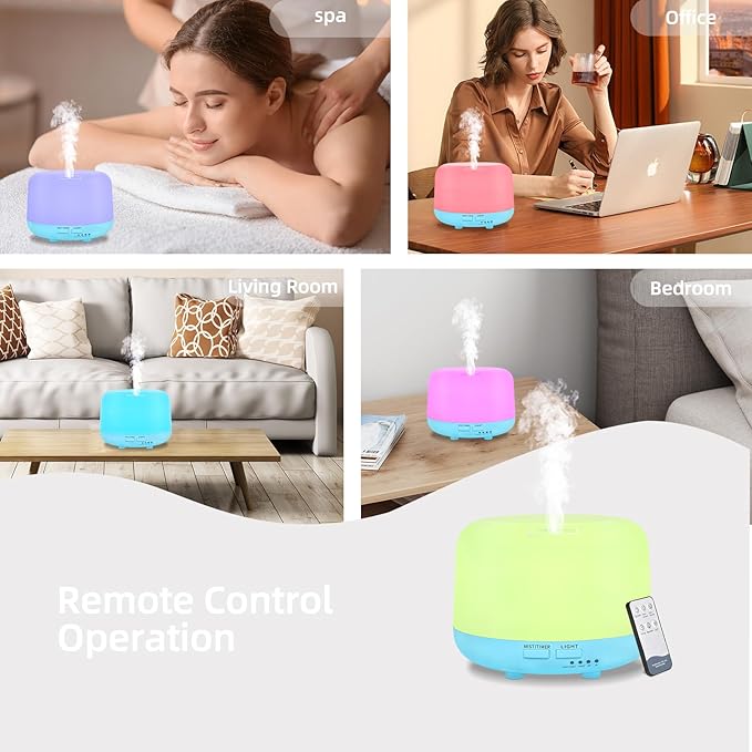 300ML Air Diffuser for Essential Oils, Ultrasonic Aromatherapy Diffuser, Remote Control Aroma Diffuser Humidfer, 7Color Changing LED Light,Auto-Off, Timer for Home, Bedroom, Office, Kids. - Image 6