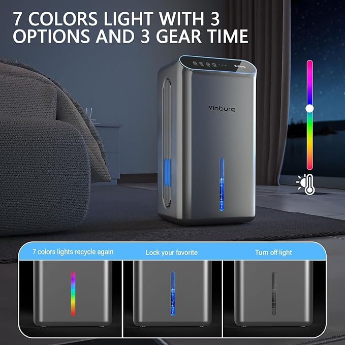 Dehumidifier for Basement (85 OZ, 800 sq ft) Quiet Dehumidifiers for Home, Auto Shut-Off, Sleep Mode, 3 Gear Timer(8H,16H,24H), Small Dehumidifier for Bedroom, Bathroom with Drain Hose(Gray Black) - Image 6