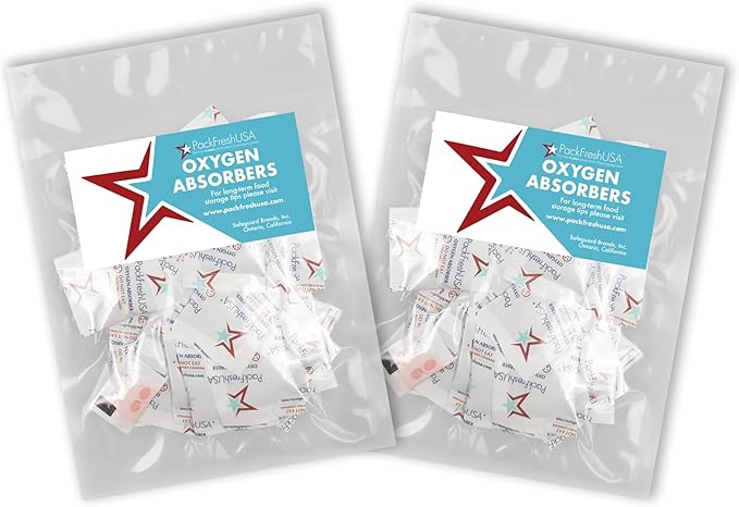 PackFreshUSA: 100 Pack - 50cc Oxygen Absorber Packs - Food Preservation - Long-Term Food Storage Guide by PackFreshUSA