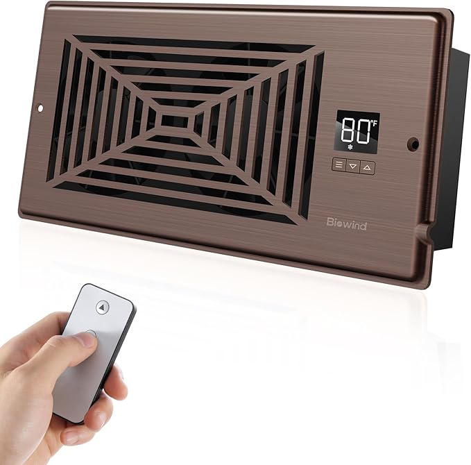Quiet Register Booster Fan Fits 4" x 10" Register Holes, 10-Speed Smart Heating Cooling AC Vent Fan with Remote Control and Thermostat Control - Bronze by BIOWIND