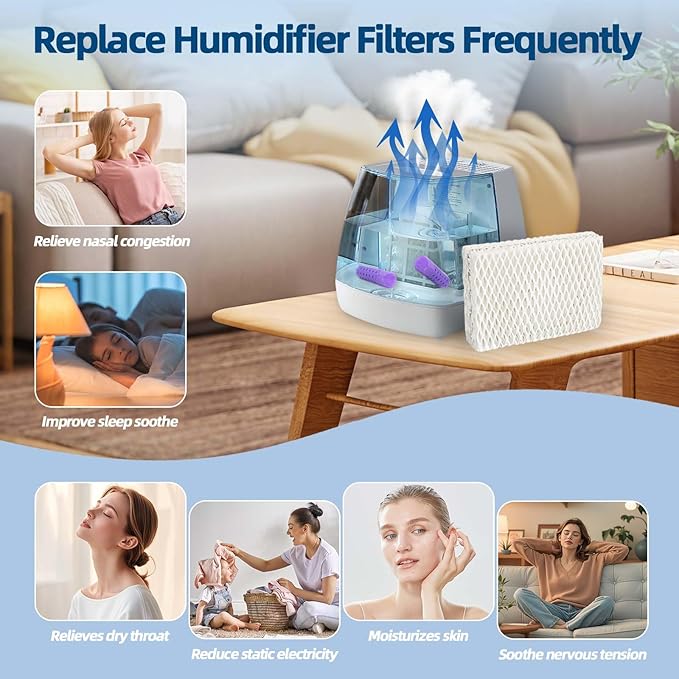 6 Pack WF813 Humidifier Filters Replacement for Equate Eqwf813 Eq-2119-Ul, Relion RCM-832 RCM-832N, ProCare PCCM-832N Cool Mist Humidifier Replacement Filter with 2 Pack Humidifier Tank Cleaners - Image 5