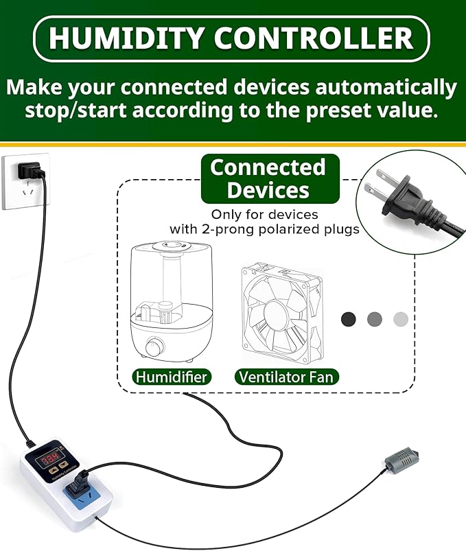 Humidifier Accessories Digital Humidity Controller for Grow Tent with Humidity Sensor, Easy-to-Use Humidifier Controller, Optimal Humidity Control for Mushroom, Greenhouse, and Reptile Environments! - Image 3