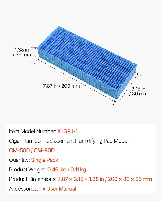 VEVOR Humidifier Replacement Filter, Single Pack Humidifying Pad for CM-50D/CM-80D Cigar Humidor Water Tanks, 3D Multi-Layer Honeycomb Mesh, Cigar Flavor Preservation, Cut-to-Fit for Your Humidor - Image 7