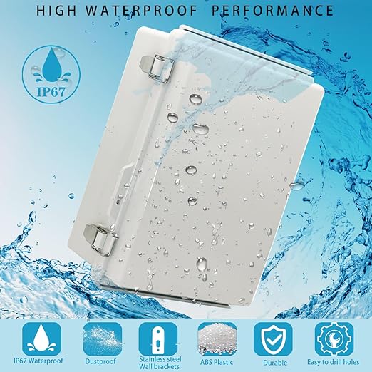 Waterproof Electrical Box Junction Box Weatherproof IP67 ABS Plastic Enclosure Switch Router Project Box Electronics DIY Enclosure with Mounting Plate and Wall Bracket Grey 13.8"x9.8"x5.9" - Image 2