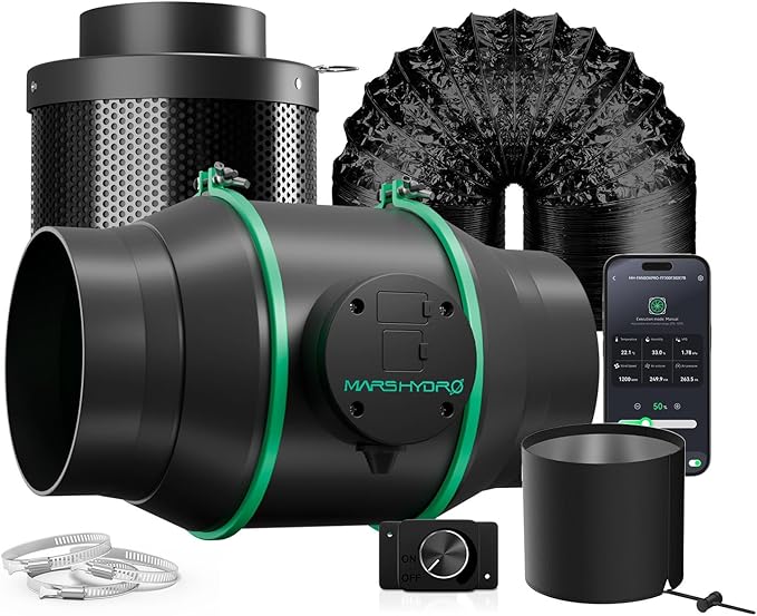 MARS HYDRO 2025 New Version iFresh 6 Inch Smart Inline Fan Combo, with Variable Speed Controller, for Heating Cooling Booster, Grow Tents by MARSHYDRO
