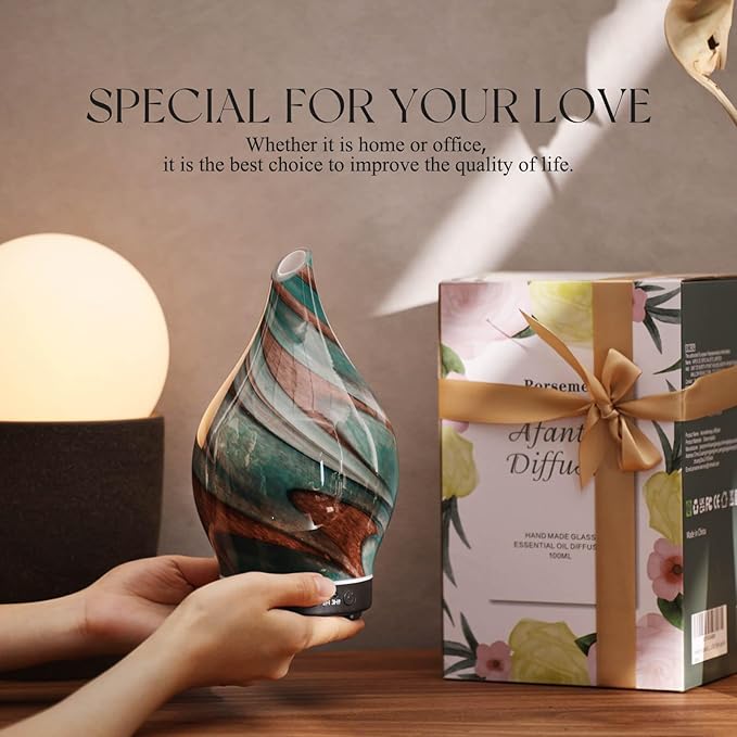 Porseme 150ml Essential Oil Diffuser Glass Color Changing Aroma Air Diffusers Aromatherapy Ultrasonic Cool Mist Humidifier 4 Running Hours Waterless Auto-Off for Sleeping Yoga Office Spa (Teal Green) - Image 6