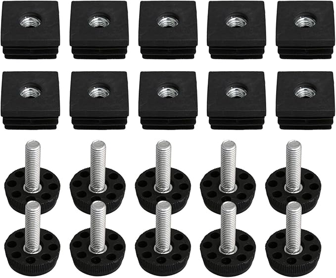 10pcs Adjustable Wheels Furniture Leg Thread Square Tube Insert End Cap Black by Unknown