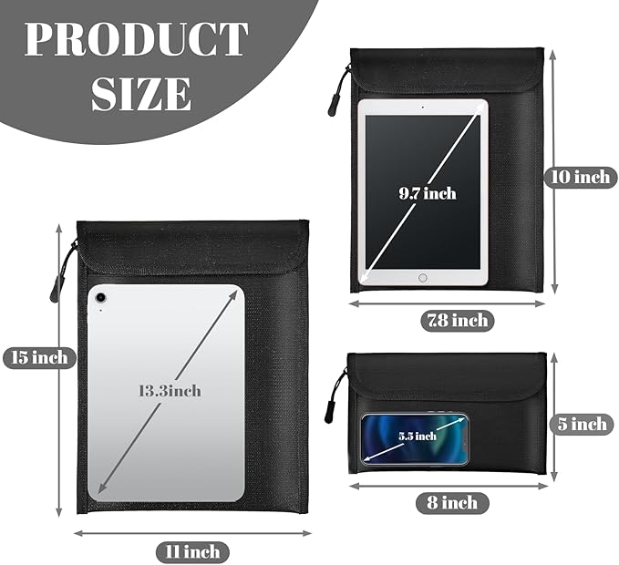 Fireproof Waterproof Document Bag 3-Pack Black 2000℉ Money Bag for Cash Passports ID Cards Social Security Card Protector Waterproof Zipper Pouch Fire Proof Bank Bag Document Holder - Image 2