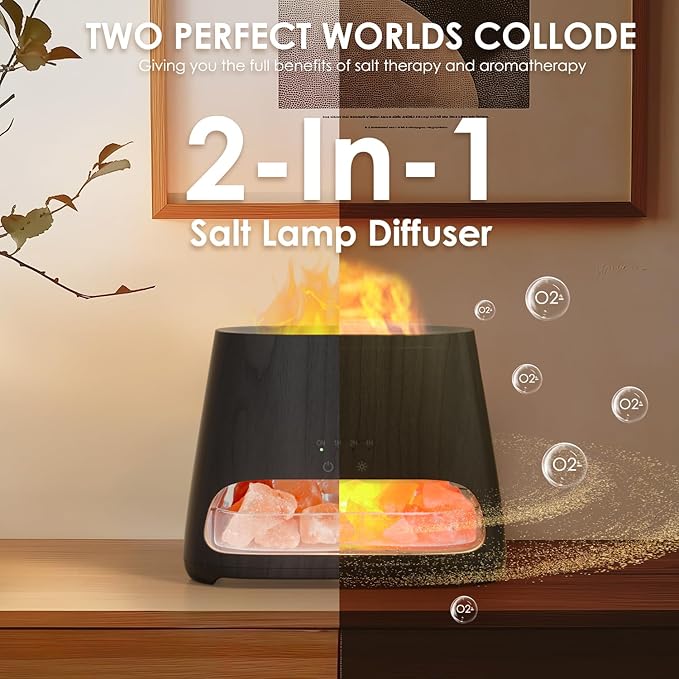 SALKING 2-in-1 Himalayan Salt Lamp & Ultrasonic Essential Oil Diffuser, Aromatherapy Diffuser Cool Mist Humidifier, Salt Therapy Lamp, Ambient Glow, 150ml (Black Wooden Grain) - Image 3