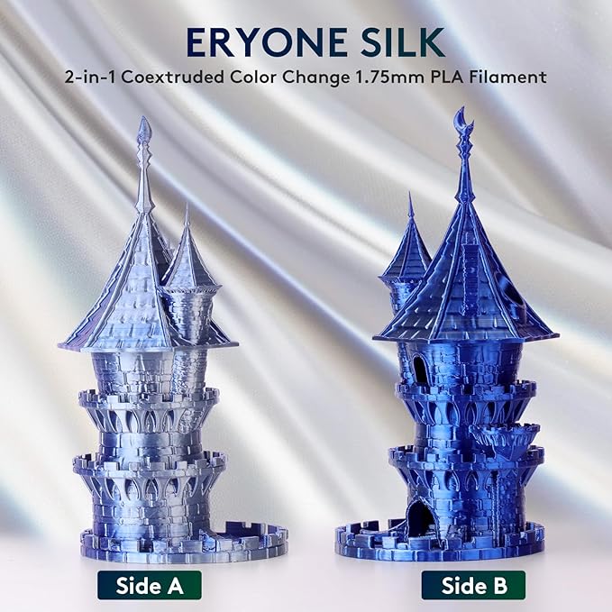 ERYONE Silk Dual Color PLA Filament 3D Printer 1.75mm +/- 0.03mm, Bicolor Filament Two Tone PLA 1KG(2.2lbs) Cardboard Spool, Midnight Blue & Silver - Image 3