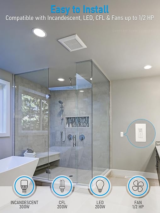 TORCHSTAR Humidity Sensor Switch with PIR Motion Detection, Adjustable Timing, Moisture Control, Automatic Fan & Light Control for Bathrooms Basements, Single Pole, 1/2 HP, White, ETL Certified - Image 6