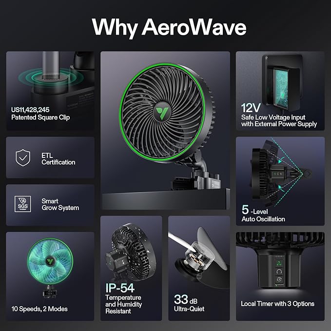 VIVOSUN AeroWave E6 Gen2, Grow Tent Clip Fan 6”, EC Motor, Smart Control, Powerful Oscillating Fan, Local Timer, Weatherproof IP54, for Hydroponics Circulation Cooling, Black - Image 7