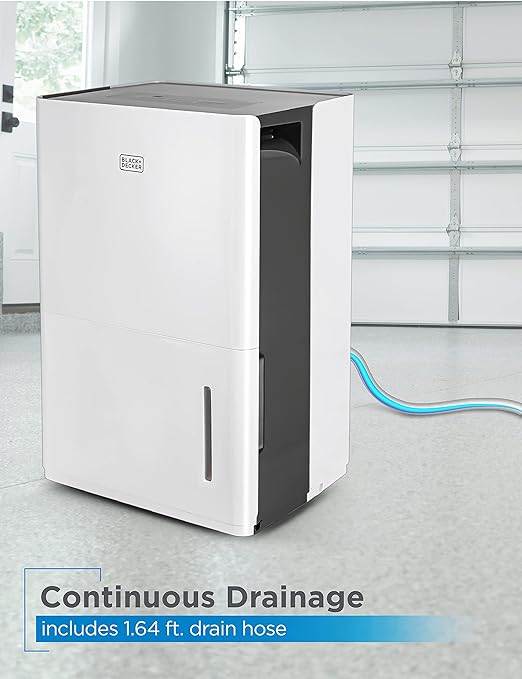 BLACK+DECKER 22-Pint Portable Dehumidifier, Dehumidifier for Home up to 1500 Sq. Ft. Coverage, For Basement and Medium to Large Spaces, Removable Bucket and Drain Hose Included, BD22MWSA, White - Image 6