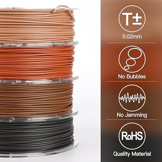 AMOLEN Wood PLA Filament Bundle 3D Printer Filament Wood Sets,Walnut,Cherry,Bamboo,Ebony,3D Printing Filament,PLA Filament 1.75mm,200g*4 Spools - Image 4