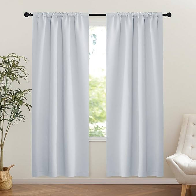 NICETOWN 1 Panel Room Darkening French Door Curtain, Thermal Insulated Front Glass Door Doorway Privacy Sidelight Rod Pocket and Ceiling Track Curtain for Kitchen, 36" x 72", Greyish White by NICETOWN