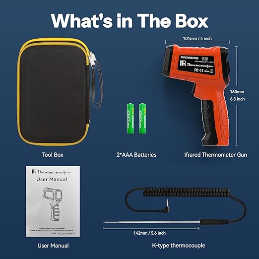Infrared Thermometer Gun, Include K-Type Probe for Humidity, -58°F to 1796° F Digital Laser Temperature Gun for Cooking, 16:1 IR Temp Gun for Griddle, Pizza Oven, Engine, HVAC, Industrial & Home Use - Image 7