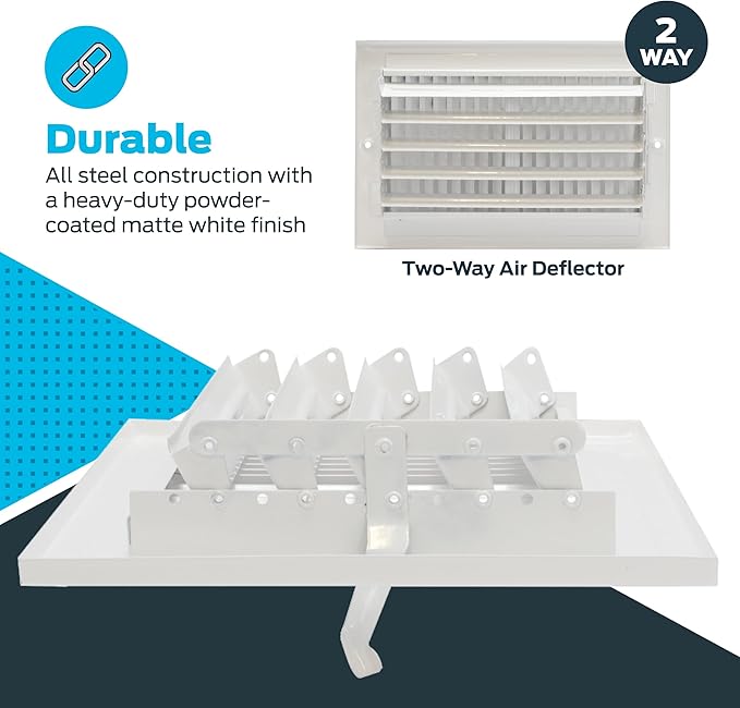 EZ-FLO 10 x 6 Inch (Duct Opening) Air Vent Cover for Wall or Ceiling, Two-Way Ventilation Register, Solid Steel HVAC Register Cover, White, 61610 - Image 5