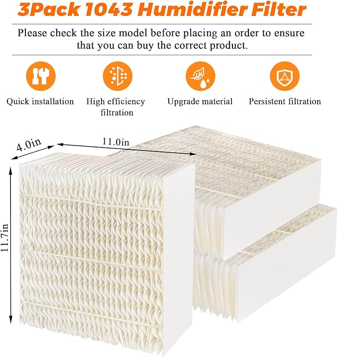Blutoget 1043 Humidifier Wick Filters 3 Pack Replacement for Essick Air AIRCARE EP9500 EP9700 EP9800 EP9R500 EP9R800 821000 826000 826800 831000 &Bemis Space Saver 800 8000 Series Humidifiers - Image 6