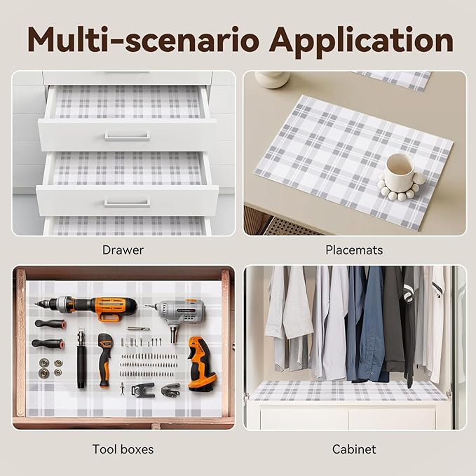 Drawer Shelf Liner for Kitchen Cabinets, Non Adhesive Slip Resistant Shelf Paper Easy to Clean, Strong Grip Thickened Waterproof Washable Mat for Pantry Shelves Cupboard Dresser, Grey, 17.5 in x 10 FT - Image 7