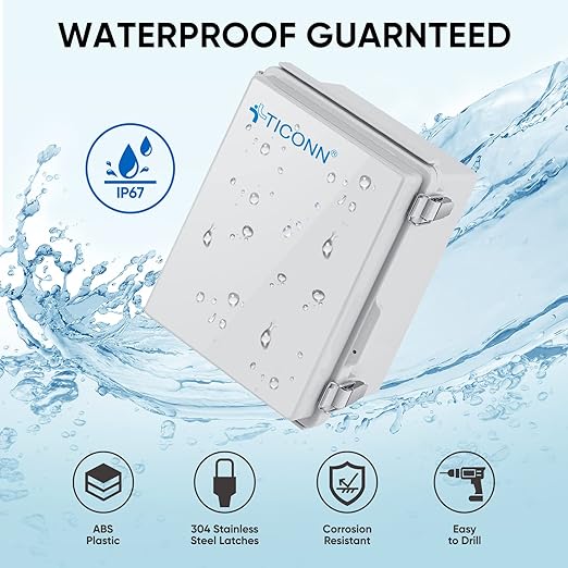TICONN Outdoor Electrical Box Waterproof, Junction Box IP67 ABS Plastic Enclosure with Hinged Cover with Mounting Plate, Wall Brackets, Cable Glands (Off-White, 15.7"x11.8"x7.1") - Image 3