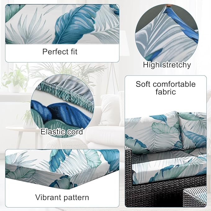 12Pcs Stretch Patio Cushion Covers Outdoor Couch Cover Replacement,Outdoor Sofa Covers for Patio Couch,Washable Furniture Cover (Tropical Flavor,Cushions Not Included) - Image 3