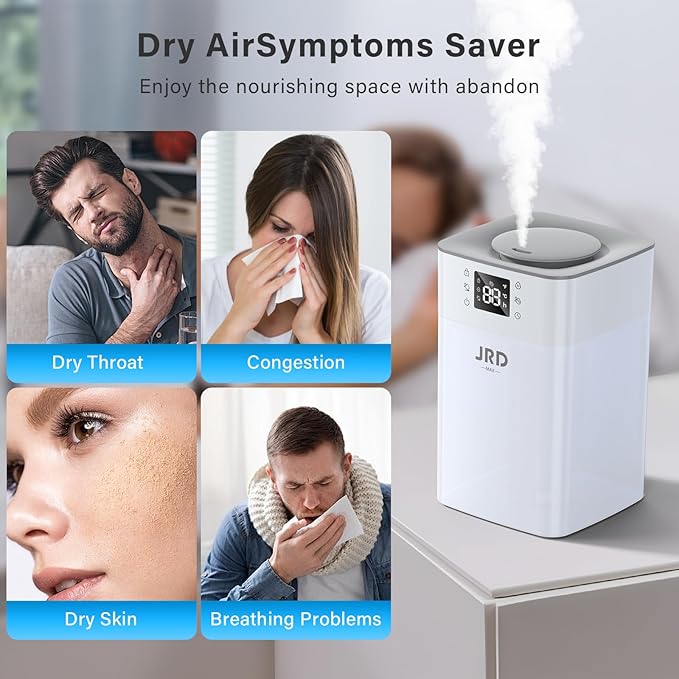 JRD 4L Humidifiers for Bedroom, Cool Mist Humidifier for Large Room, 40H Runtime, 360° Nozzle, Night Light for Home, Office, Baby Nursery, Plants（Black） - Image 3