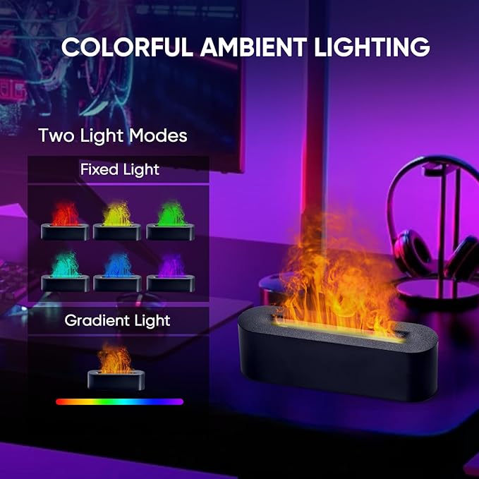 Essential Oil Diffuser, Fireplace Flame Fire Oil Diffuser, 150ml Ultrasonic Cool Mist Aromatherapy Humidifier, Scent Aroma Diffuser with 7 Colors Light, Timer & Auto-Off for Home, Room (Black) - Image 3