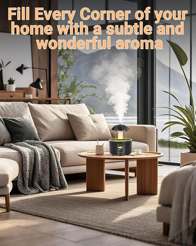 Aesthetic 2-in-1 Humidifier Oil Diffuser with Rotating Raindrop & 7 LED Mood Lights,Cool Mist Humidifier Quiet Variable Mist for up to 24 Hrs,Easy to Fill & Clean, Auto Shut-Off - Image 3