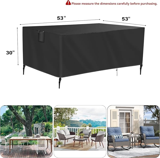 TUOKING Outdoor Furniture Covers Heavy-Duty 420D Waterproof Cover,All-Weather Patio Furniture Protector for Sofa,Chairs & Table-UV-Resistant,Anti-Tear Dustproof Covers (Black, 53"L x 53"W x 30"H) - Image 2