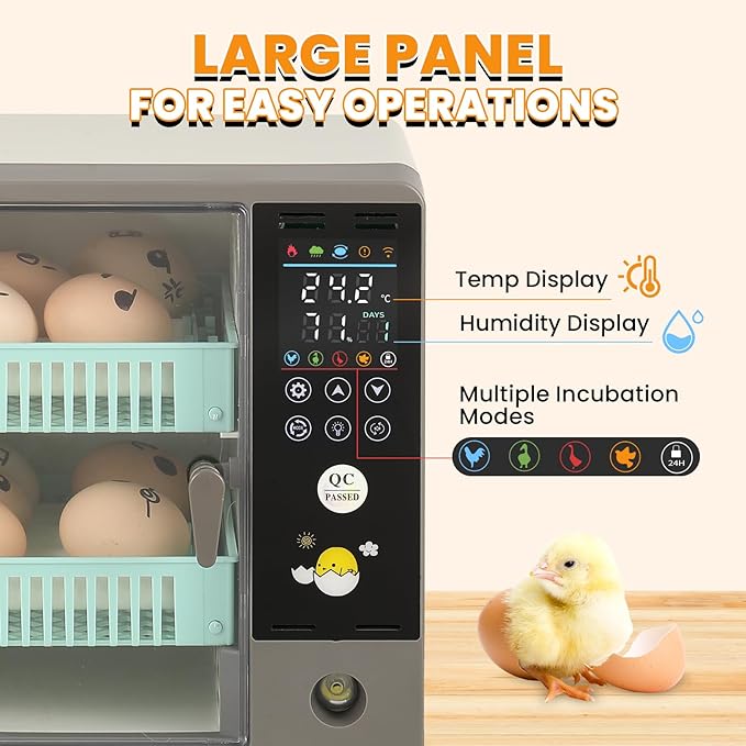 Incubators for Hatching Eggs, 24 Egg Incubator, Automatic Turning with Temperature & Humidity Control, Temp Display, for Chicken Duck Quail Goose Pigeon - Image 2